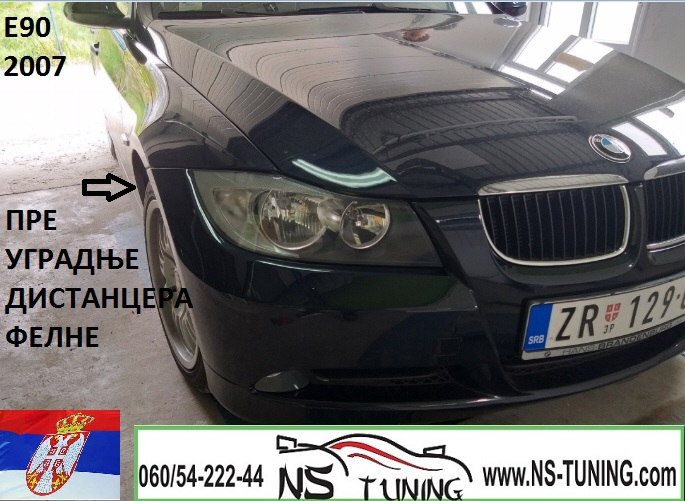 bmw serija 3 e90 distanceri 5x120 20mm srafovi 12x1.5 ugradnja novi sad tuning